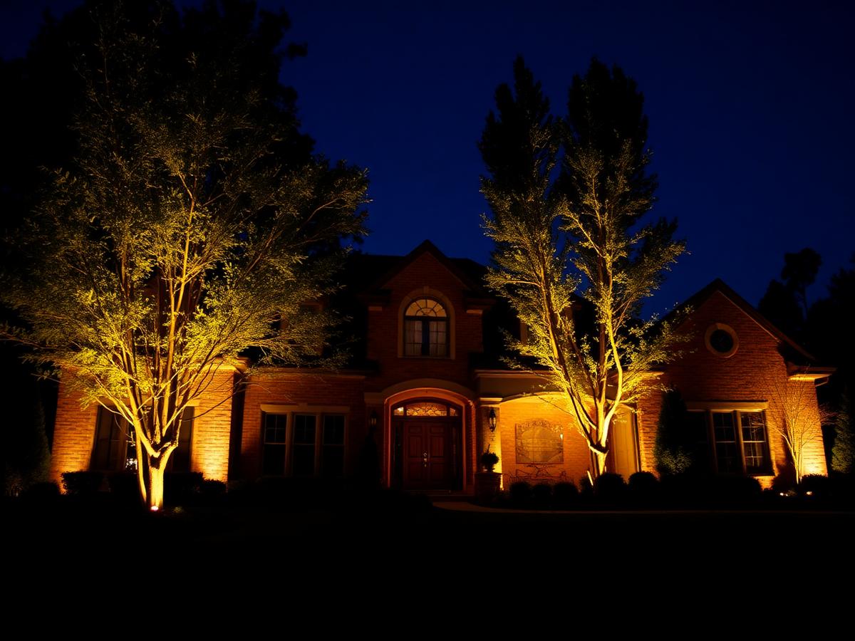 Facade wash + oak uplighting — Huntsville