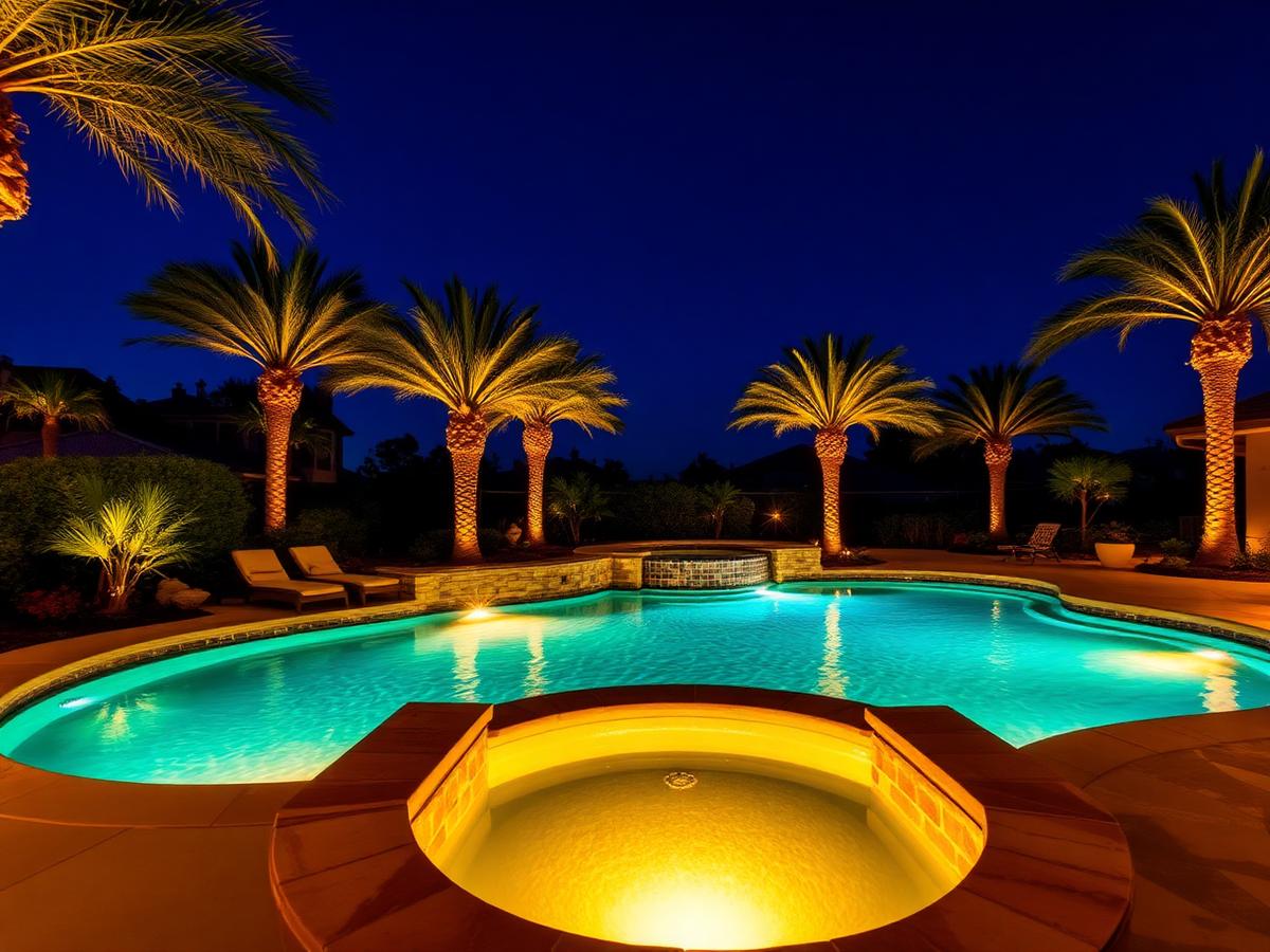 Poolside and specimen tree lighting — Owens Cross Roads